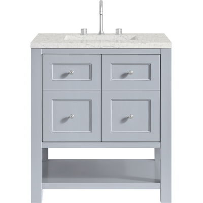 James Martin Breckenridge 30 inch Single Vanity, Serenity Blue, w/ 3 CM Eternal Jasmine Pearl Quartz Top, 840467800047, 330-V30-SRB-3EJP