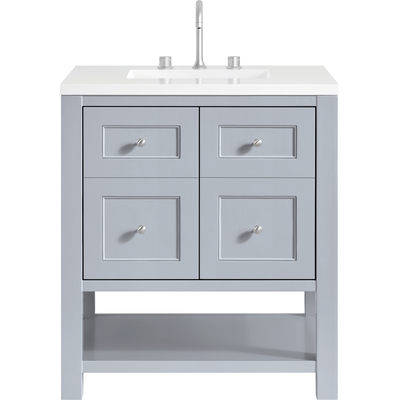 James Martin Breckenridge 30 inch Single Vanity, Serenity Blue, w/ 3 CM White Zeus Quartz Top, 840467800092, 330-V30-SRB-3WZ