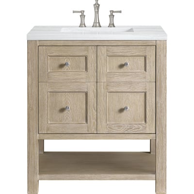 James Martin Breckenridge 30 inch Single Vanity, Whitewashed Oak w/ 3 CM Arctic Fall Solid Surface Top, 840108970580, 330-V30-WWO-3AF