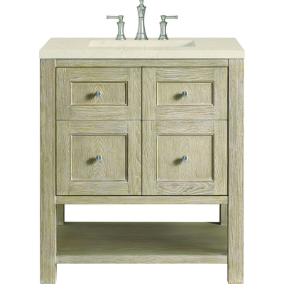 James Martin Breckenridge 30 inch Single Vanity, Whitewashed Oak w/ 3 CM Eternal Marfil Quartz Top, 840108970610, 330-V30-WWO-3EMR
