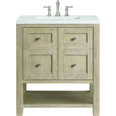 James Martin Breckenridge 30 inch Single Vanity, Whitewashed Oak w/ 3 CM Ethereal Noctis Quartz Top, 840108970603, 330-V30-WWO-3ENC