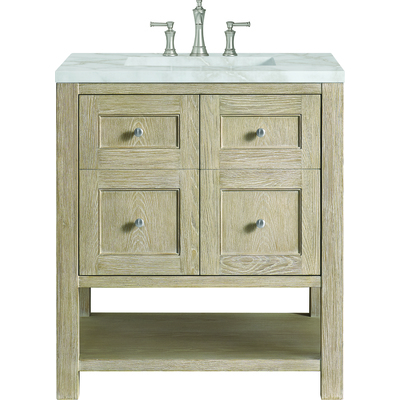 James Martin Breckenridge 30 inch Single Vanity, Whitewashed Oak w/ 3 CM Victorian Silver Quartz Top, 840108970658, 330-V30-WWO-3VSL