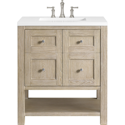 James Martin Breckenridge 30 inch Single Vanity, Whitewashed Oak w/ 3 CM White Zeus Quartz Top, 840108970566, 330-V30-WWO-3WZ