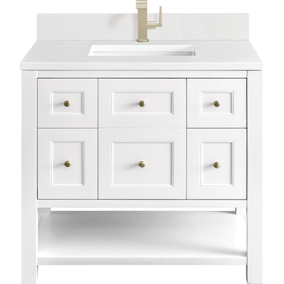 James Martin Breckenridge 36 inch Single Vanity, Bright White w/ Single Hole 3 CM White Zeus Top & Backsplash, 840108975882, 330-V36-BW-1WZ