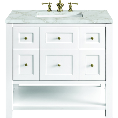 James Martin Breckenridge 36 inch Single Vanity, Bright White w/ 3 CM Victorian Silver Top, 840108966057, 330-V36-BW-3VSL