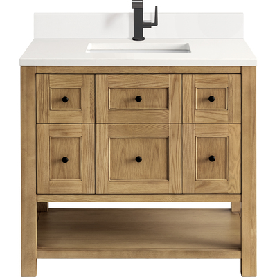 James Martin Breckenridge 36 inch Single Vanity, Light Natural Oak w/ Single Hole 3 CM White Zeus Top & Backsplash, 840108975899, 330-V36-LNO-1WZ