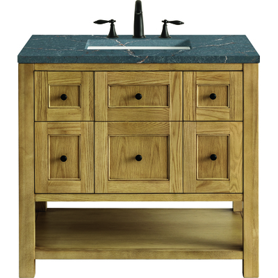 James Martin Breckenridge 36 inch Single Vanity, Light Natural Oak w/ 3 CM Parisien Bleu Top, 840108967801, 330-V36-LNO-3PBL