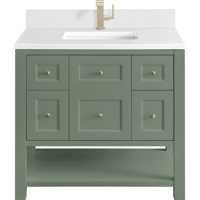 James Martin Breckenridge 36 inch Single Vanity, Smokey Celadon w/ Single Hole 3 CM White Zeus Top & Backsplash, 840108975905, 330-V36-SC-1WZ