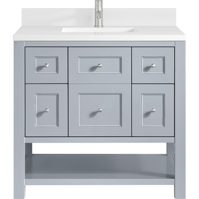 James Martin Breckenridge 36 inch Single Vanity, Serenity Blue, w/ Single Hole 3 CM White Zeus Quartz Top & Backsplash, 840467800108, 330-V36-SRB-1WZ
