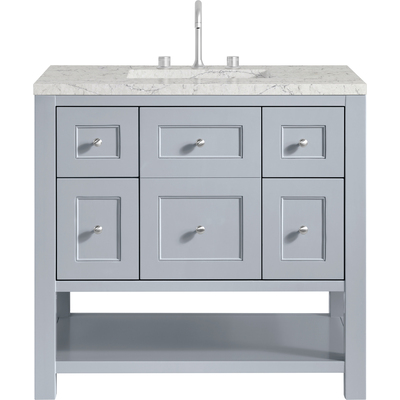 James Martin Breckenridge 36 inch Single Vanity, Serenity Blue, w/ 3 CM Eternal Jasmine Pearl Quartz Top, 840467800146, 330-V36-SRB-3EJP