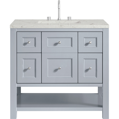 James Martin Breckenridge 36 inch Single Vanity, Serenity Blue, w/ 3 CM Victorian Silver Quartz Top, 840467800177, 330-V36-SRB-3VSL