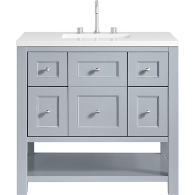 James Martin Breckenridge 36 inch Single Vanity, Serenity Blue, w/ 3 CM White Zeus Quartz Top, 840467800191, 330-V36-SRB-3WZ