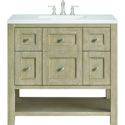 James Martin Breckenridge 36 inch Single Vanity, Whitewashed Oak w/ 3 CM Arctic Fall Solid Surface Top, 840108970702, 330-V36-WWO-3AF
