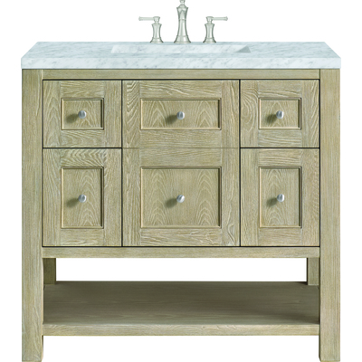 James Martin Breckenridge 36 inch Single Vanity, Whitewashed Oak w/ 3 CM Carrara White Marble Top, 840108970696, 330-V36-WWO-3CAR