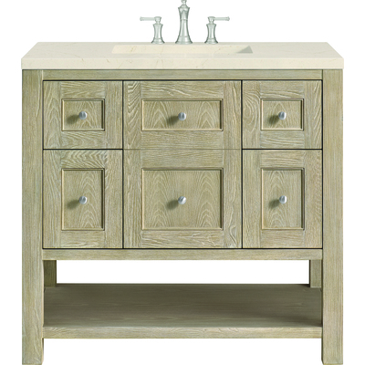 James Martin Breckenridge 36 inch Single Vanity, Whitewashed Oak w/ 3 CM Eternal Marfil Quartz Top, 840108970733, 330-V36-WWO-3EMR