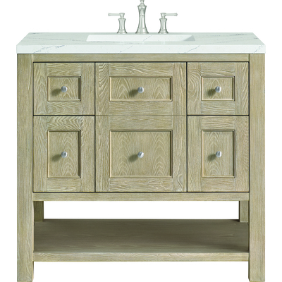 James Martin Breckenridge 36 inch Single Vanity, Whitewashed Oak w/ 3 CM Ethereal Noctis Quartz Top, 840108970726, 330-V36-WWO-3ENC