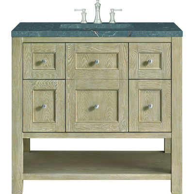 James Martin Breckenridge 36 inch Single Vanity, Whitewashed Oak w/ 3 CM Parisien Bleu Quartz Top, 840108970764, 330-V36-WWO-3PBL