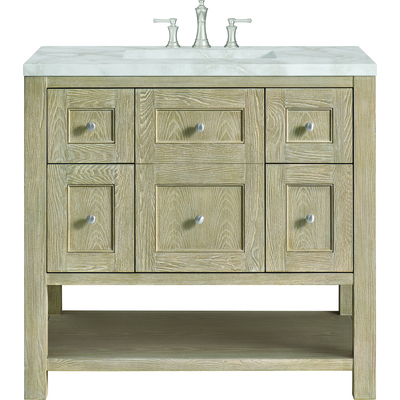 James Martin Breckenridge 36 inch Single Vanity, Whitewashed Oak w/ 3 CM Victorian Silver Quartz Top, 840108970771, 330-V36-WWO-3VSL