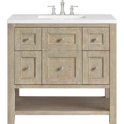 James Martin Breckenridge 36 inch Single Vanity, Whitewashed Oak w/ 3 CM White Zeus Quartz Top, 840108970689, 330-V36-WWO-3WZ