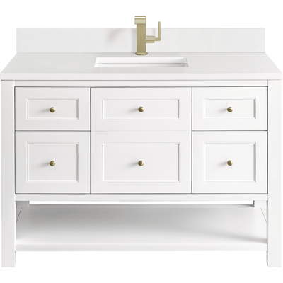 James Martin Breckenridge 48 inch Single Vanity, Bright White w/ Single Hole 3 CM White Zeus Top & Backsplash, 840108976254, 330-V48-BW-1WZ