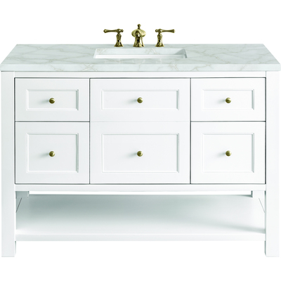 James Martin Breckenridge 48 inch Single Vanity, Bright White w/ 3 CM Victorian Silver Top, 840108966088, 330-V48-BW-3VSL