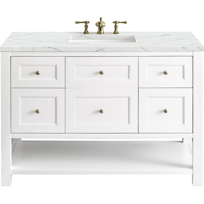 James Martin Breckenridge 48 inch Single Vanity, Bright White w/ 3 CM Ethereal Noctis Top w/FreePower Wireless Charger, 840467809569, 330-V48-BW-FENC