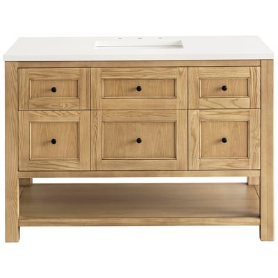 James Martin Bathroom Vanities, Single Sink Vanities, 40-50, Modern, Light Brown, With Top and Sink, Light Natural Oak, Modern Farmhouse, Transitional, White Zeus, Ash Solids and Plywood Panels with Flat Cut White Oak Veneers, Vanity, 840108949470, 3