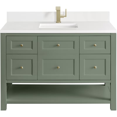 James Martin Breckenridge 48 inch Single Vanity, Smokey Celadon w/ Single Hole 3 CM White Zeus Top & Backsplash, 840108976278, 330-V48-SC-1WZ