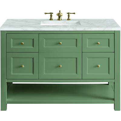 James Martin Breckenridge 48 inch Single Vanity, Smokey Celadon w/ 3 CM Victorian Silver Top w/FreePower Wireless Charger, 840467809651, 330-V48-SC-FVSL