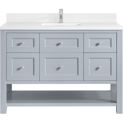 James Martin Breckenridge 48 inch Single Vanity, Serenity Blue, w/ Single Hole 3 CM White Zeus Quartz Top & Backsplash, 840467800207, 330-V48-SRB-1WZ