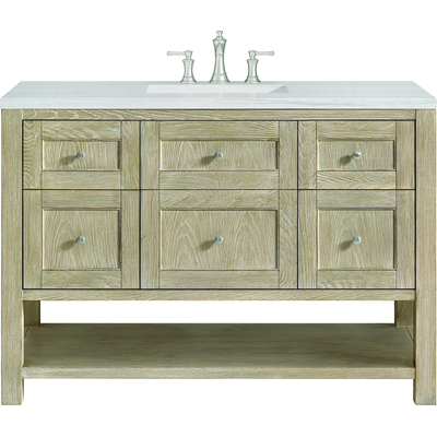 James Martin Breckenridge 48 inch Single Vanity, Whitewashed Oak w/ 3 CM Arctic Fall Solid Surface Top, 840108970825, 330-V48-WWO-3AF
