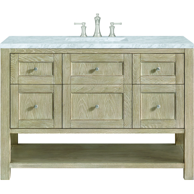 James Martin Breckenridge 48 inch Single Vanity, Whitewashed Oak w/ 3 CM Carrara White Marble Top, 840108970818, 330-V48-WWO-3CAR
