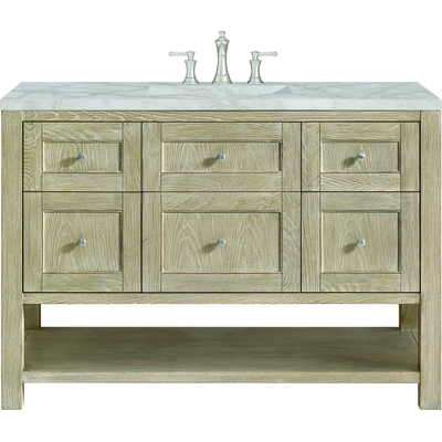 James Martin Breckenridge 48 inch Single Vanity, Whitewashed Oak w/ 3 CM Victorian Silver Quartz Top, 840108970894, 330-V48-WWO-3VSL