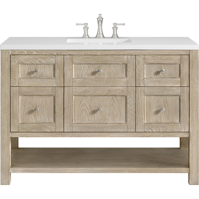 James Martin Breckenridge 48 inch Single Vanity, Whitewashed Oak w/ 3 CM White Zeus Quartz Top, 840108970801, 330-V48-WWO-3WZ