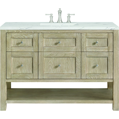 James Martin Breckenridge 48 inch Single Vanity, Whitewashed Oak w/ 3 CM Ethereal Noctis Silestone Top w/FreePower Wireless Charger, 840467809712, 330-V48-WWO-FENC