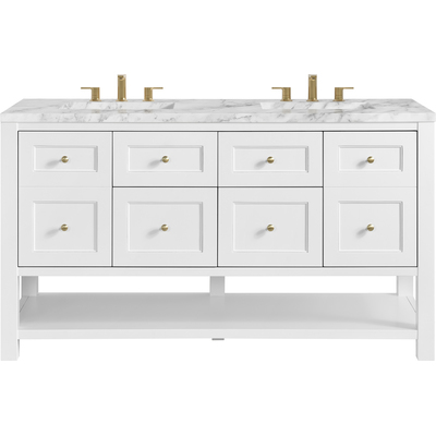 James Martin Breckenridge 60 inch Double Vanity, Bright White, w/ 3 CM Carrara Marble Top, 840467800320, 330-V60D-BW-3CAR