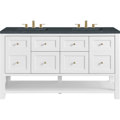 James Martin Breckenridge 60 inch Double Vanity, Bright White, w/ 3 CM Charcoal Soapstone Quartz Top, 840467800337, 330-V60D-BW-3CSP