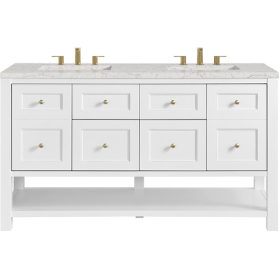 James Martin Breckenridge 60 inch Double Vanity, Bright White, w/ 3 CM Eternal Jasmine Pearl Quartz Top, 840467800344, 330-V60D-BW-3EJP