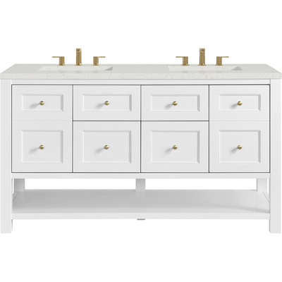 James Martin Breckenridge 60 inch Double Vanity, Bright White, w/ 3 CM Lime Delight Quartz Top, 840467800375, 330-V60D-BW-3LDL