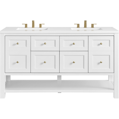 James Martin Breckenridge 60 inch Double Vanity, Bright White, w/ 3 CM White Zeus Quartz Top, 840467800405, 330-V60D-BW-3WZ