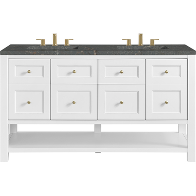 James Martin Breckenridge 60 inch Double Vanity, Bright White, w/ 3 CM Parisien Bleu Quartz Top w/FreePower Wireless Charger, 840467809767, 330-V60D-BW-FPBL