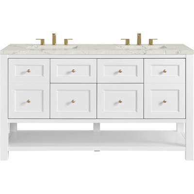 James Martin Breckenridge 60 inch Double Vanity, Bright White, w/ 3 CM Victorian Silver Quartz Top w/FreePower Wireless Charger, 840467809774, 330-V60D-BW-FVSL