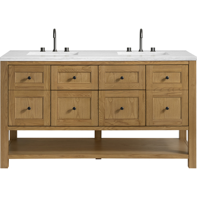 James Martin Breckenridge 60 inch Double Vanity, Light Natural Oak, w/ 3 CM Arctic Fall Solid Surface Top, 840467800429, 330-V60D-LNO-3AF