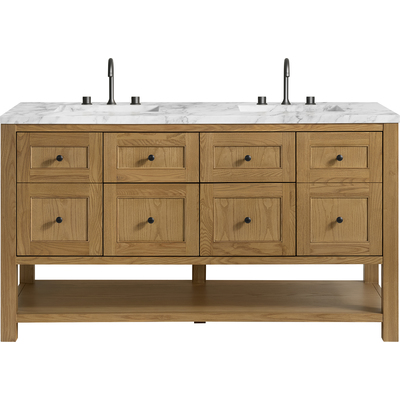 James Martin Breckenridge 60 inch Double Vanity, Light Natural Oak, w/ 3 CM Carrara Marble Top, 840467800436, 330-V60D-LNO-3CAR
