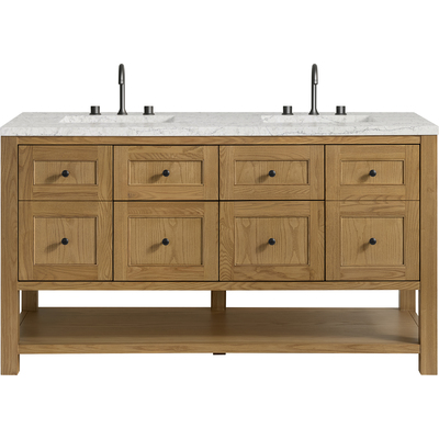 James Martin Breckenridge 60 inch Double Vanity, Light Natural Oak, w/ 3 CM Eternal Jasmine Pearl Quartz Top, 840467800450, 330-V60D-LNO-3EJP
