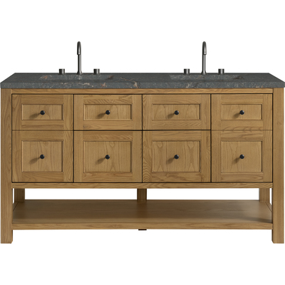 James Martin Breckenridge 60 inch Double Vanity, Light Natural Oak, w/ 3 CM Parisien Bleu Quartz Top, 840467800504, 330-V60D-LNO-3PBL