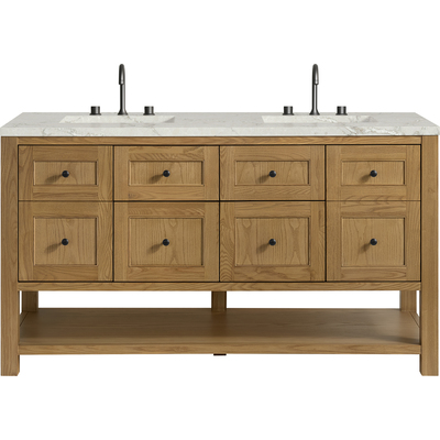 James Martin Breckenridge 60 inch Double Vanity, Light Natural Oak, w/ 3 CM Victorian Silver Quartz Top, 840467800498, 330-V60D-LNO-3VSL