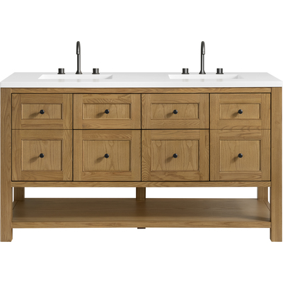 James Martin Breckenridge 60 inch Double Vanity, Light Natural Oak, w/ 3 CM White Zeus Quartz Top, 840467800511, 330-V60D-LNO-3WZ