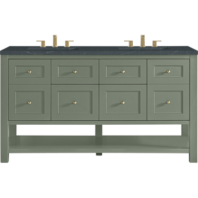 James Martin Breckenridge 60 inch Double Vanity, Smokey Celadon, w/ 3 CM Charcoal Soapstone Quartz Top, 840467800559, 330-V60D-SC-3CSP