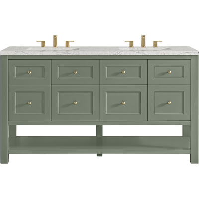James Martin Breckenridge 60 inch Double Vanity, Smokey Celadon, w/ 3 CM Eternal Jasmine Pearl Quartz Top, 840467800566, 330-V60D-SC-3EJP